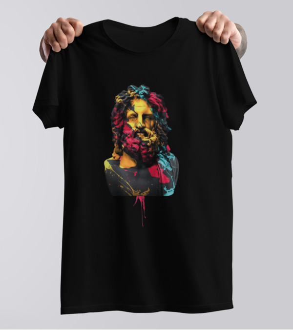 Greek Philosopher Statue Colorful Paint Splatter T-Shirt