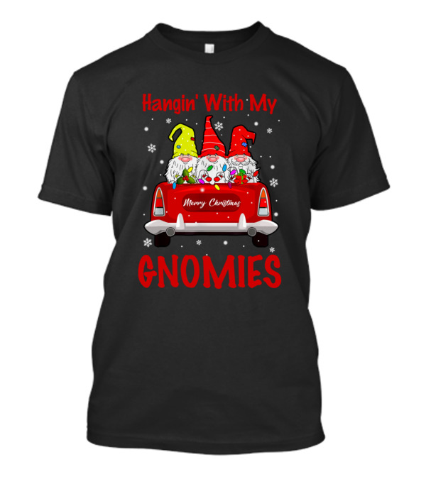 Hangin' With My Gnomies Merry Christmas Nordic Gnome Truck Snowflakes T-Shirt