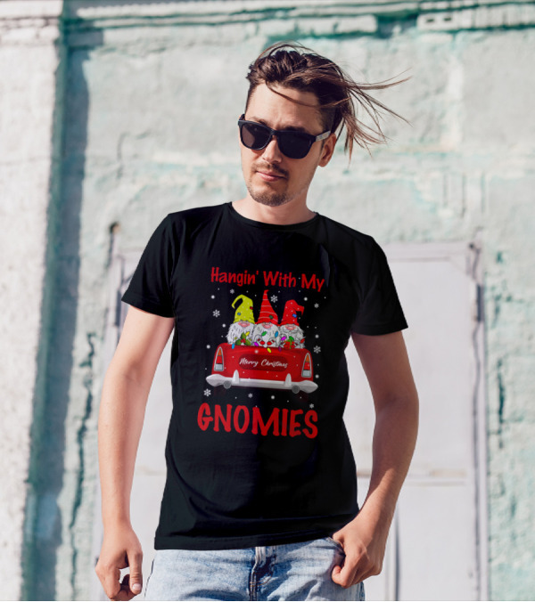 Hangin' With My Gnomies Merry Christmas Nordic Gnome Truck Snowflakes T-Shirt