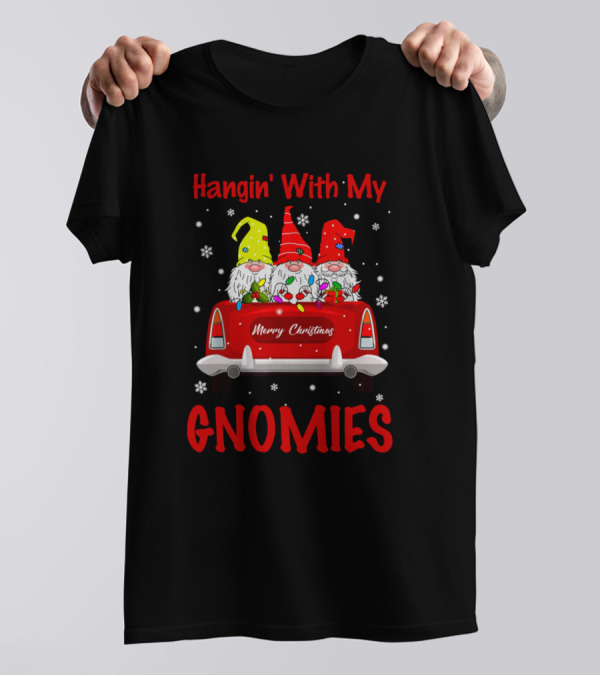 Hangin' With My Gnomies Merry Christmas Nordic Gnome Truck Snowflakes T-Shirt