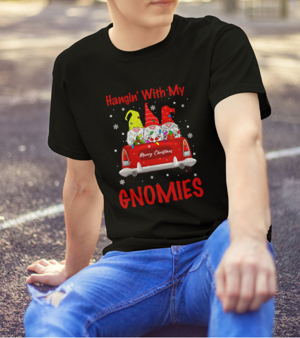 Hangin' With My Gnomies Merry Christmas Nordic Gnome Truck Snowflakes T-Shirt