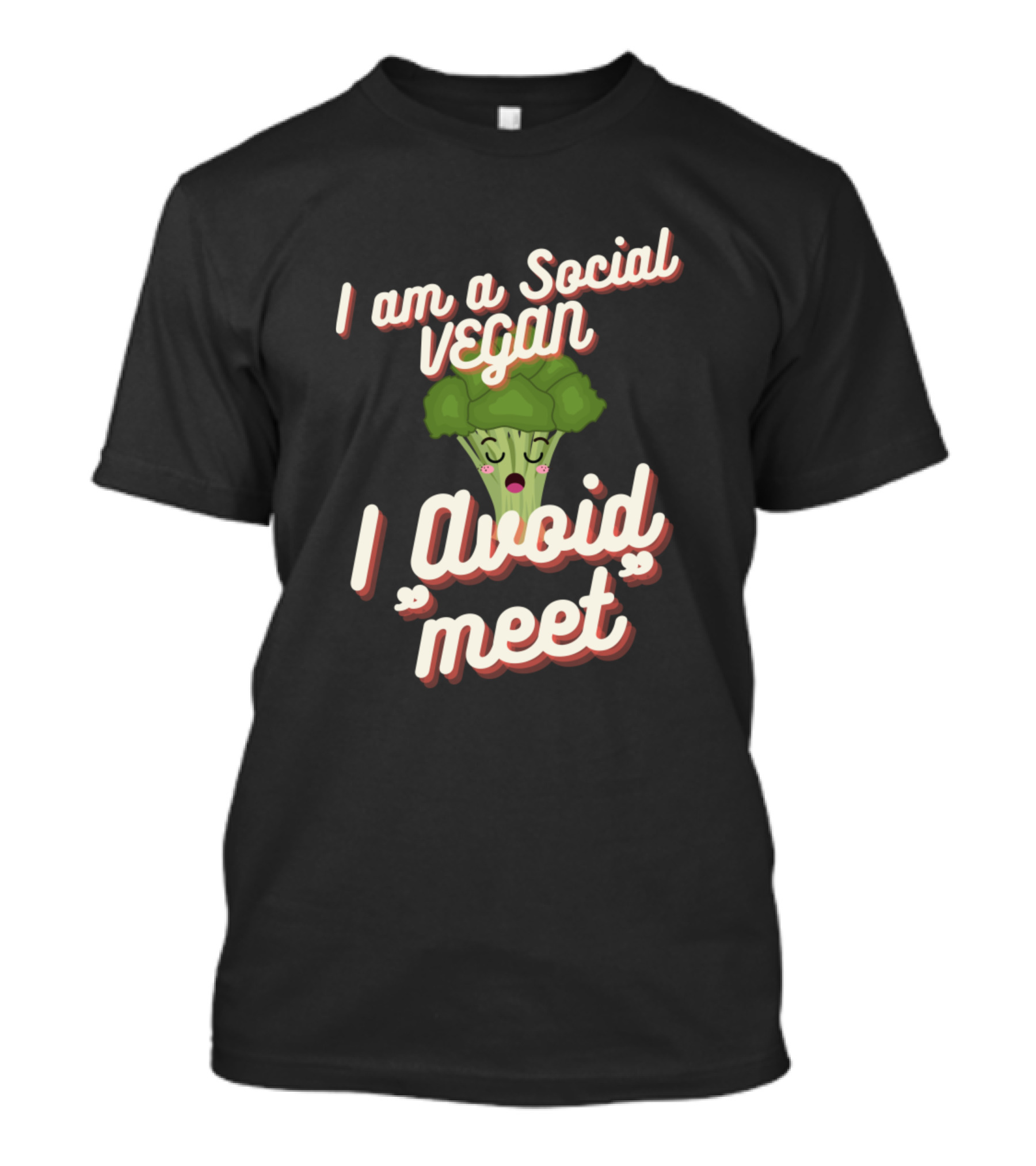 I Am A Social Vegan I Avoid Meet Funny Broccoli T-Shirt