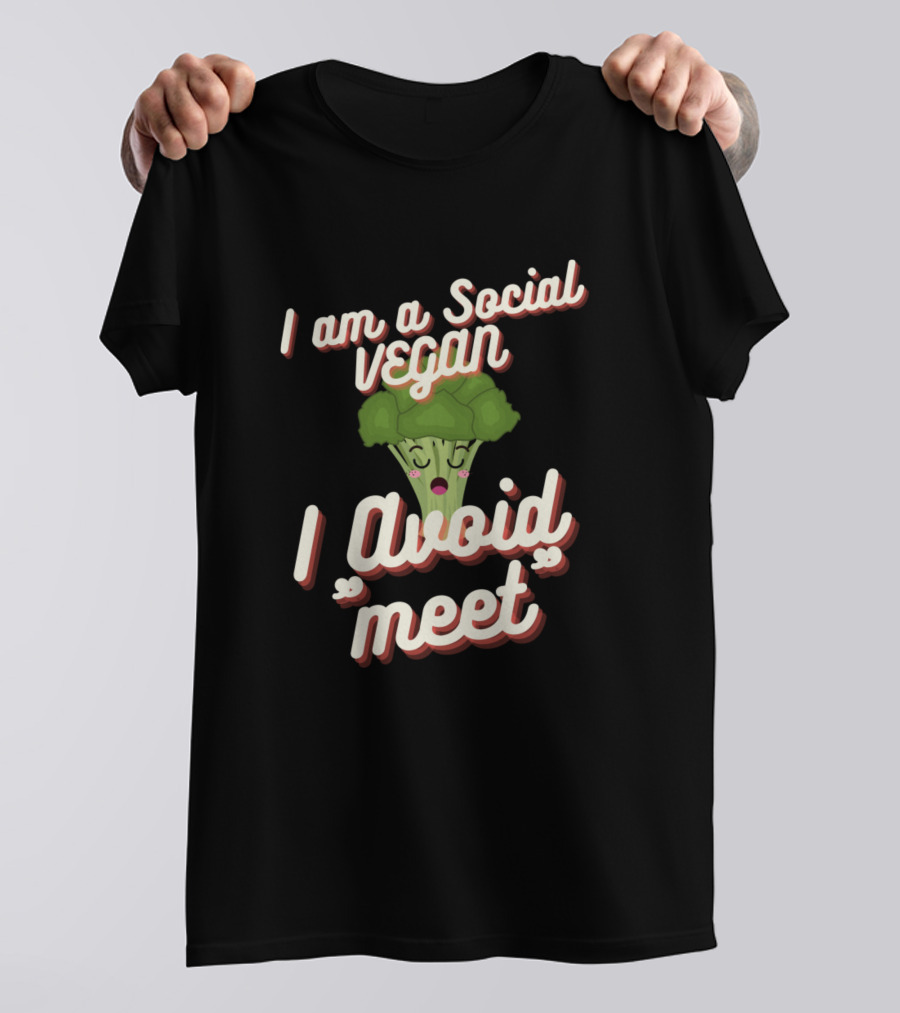 I Am A Social Vegan I Avoid Meet Funny Broccoli T-Shirt