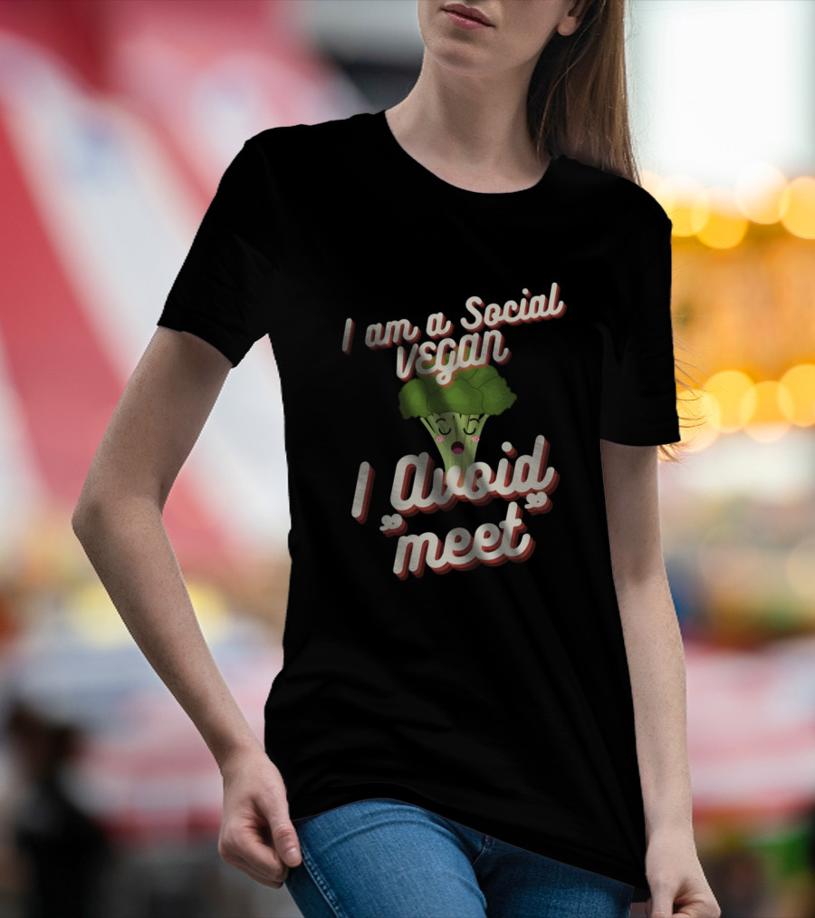 I Am A Social Vegan I Avoid Meet Funny Broccoli T-Shirt