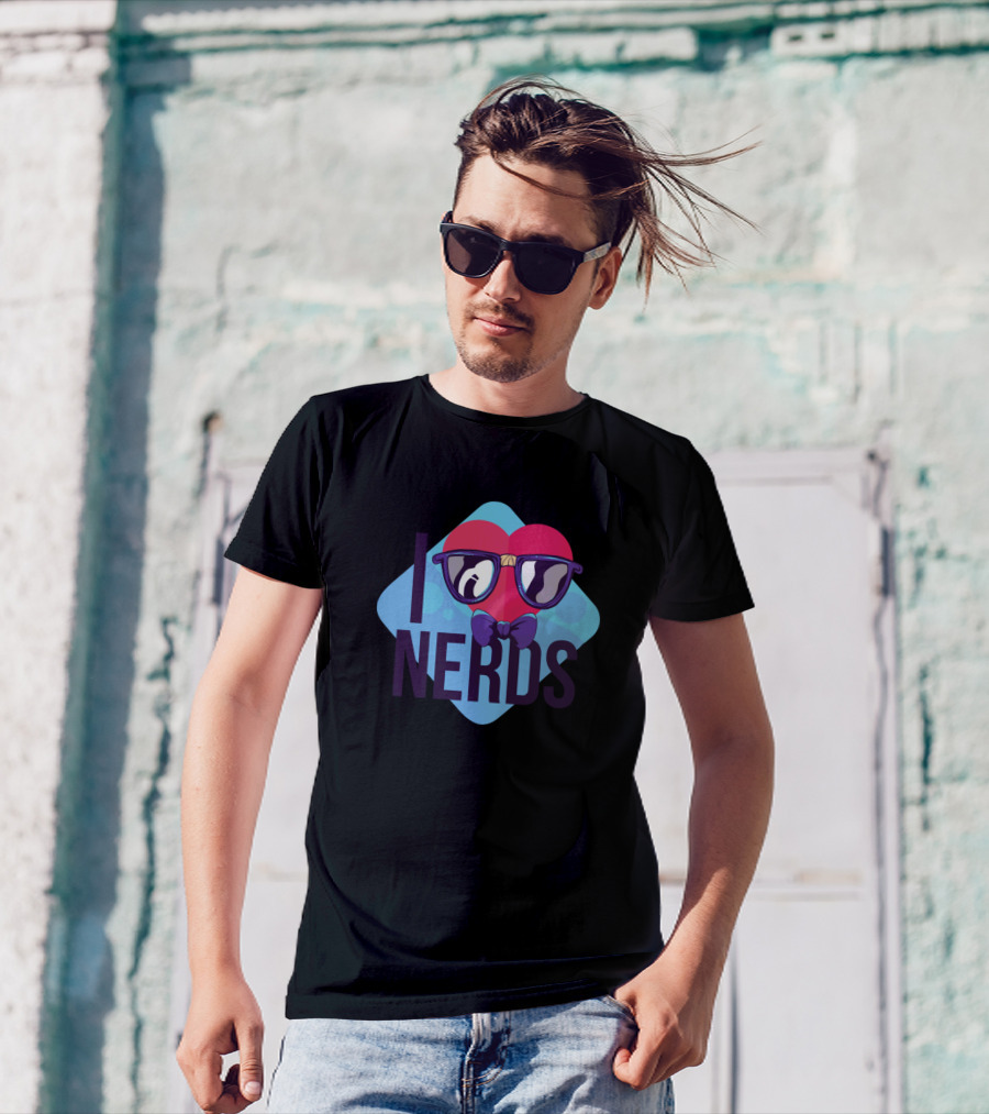 I Love Nerds Heart Glasses Bow Tie T-Shirt