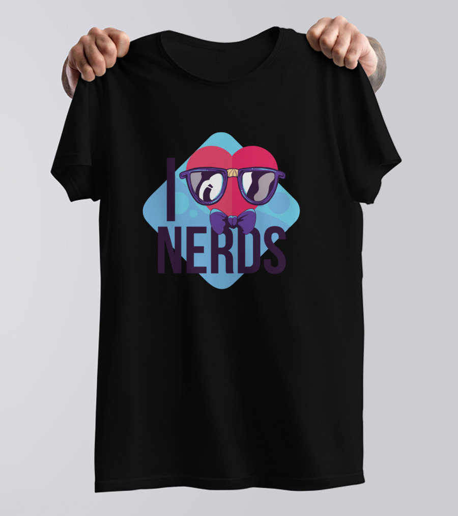 I Love Nerds Heart Glasses Bow Tie T-Shirt