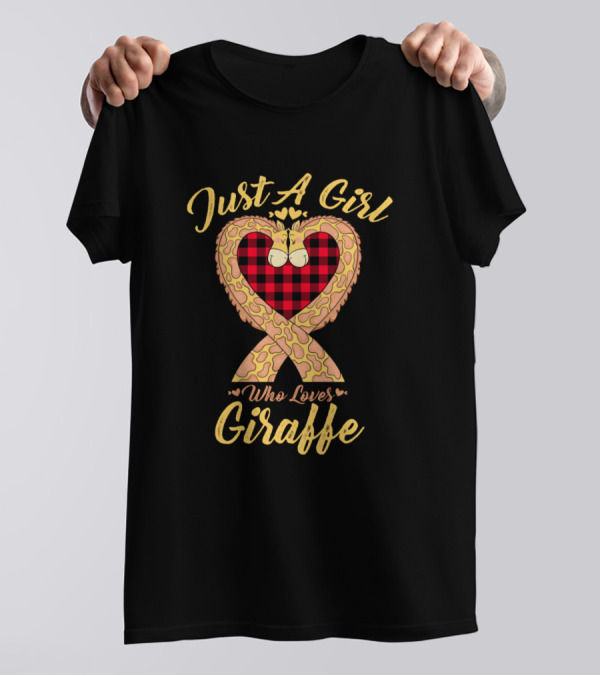 Just A Girl Who Loves Giraffes Heart Ribbon With Plaid T-Shirt
