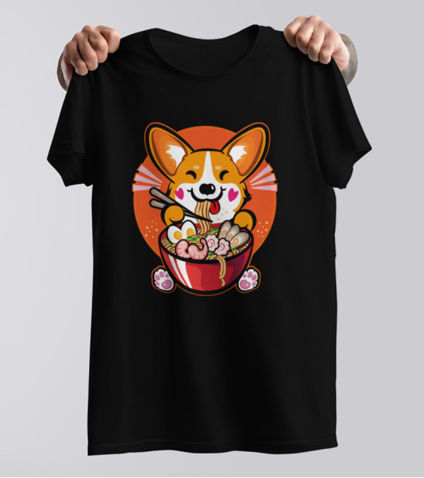 Kawaii Welsh Corgi Ramen Anime Otaku Japanese T-Shirt