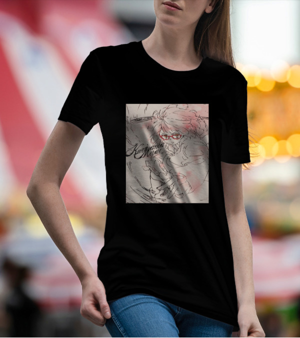 Kuriyama Mirai Sketch With Red Glasses And Dynamic Pose T-Shirt