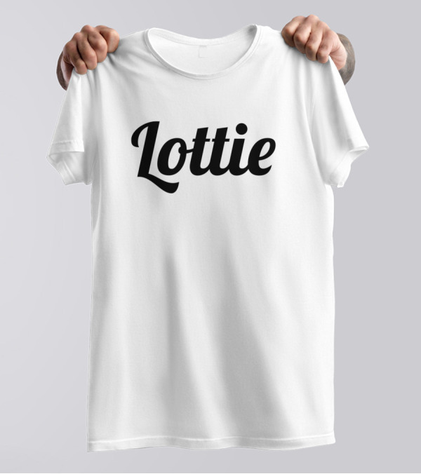 Lottie Black Cursive Font Text T-Shirt