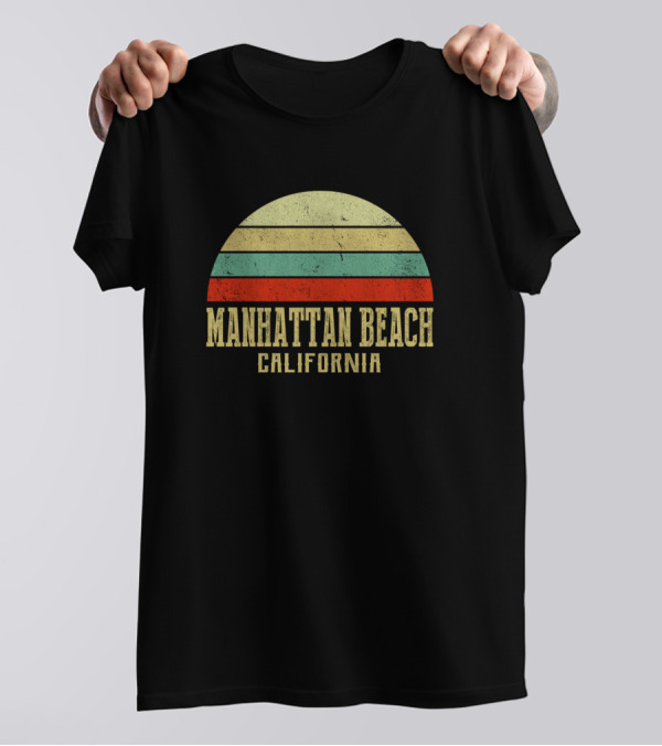 Manhattan Beach California Vintage Retro Striped Sunset T-Shirt