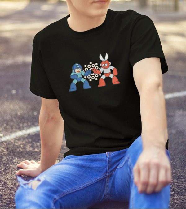 Mega Man And Cut Man Iconic Battle Scene T-Shirt