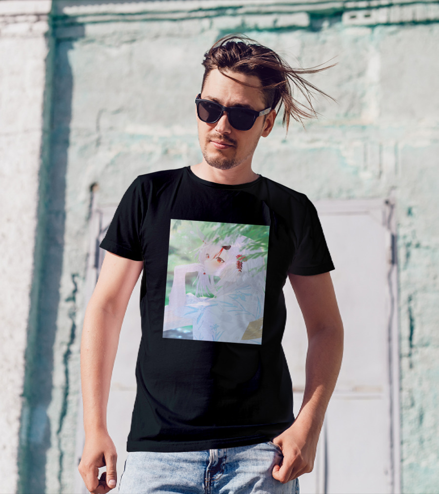 Nakiri Ayame Peaceful Nature Scene With Red Flowers And White Hair T-Shirt