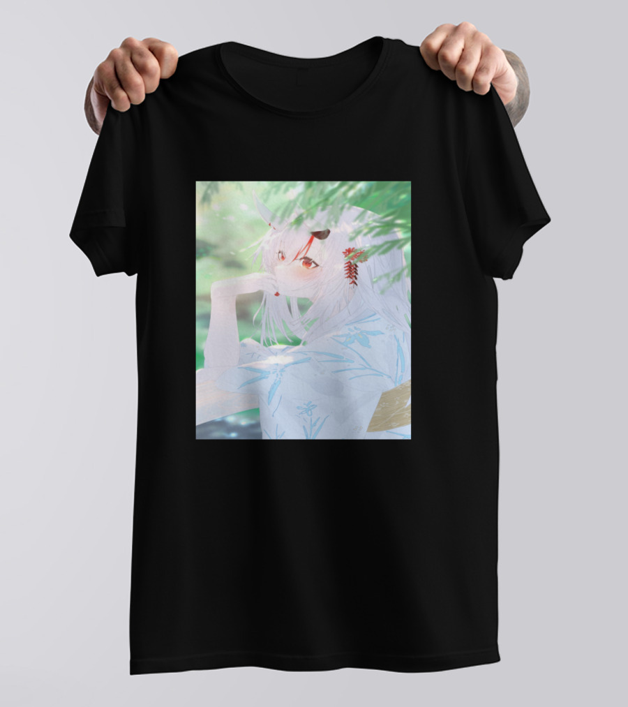 Nakiri Ayame Peaceful Nature Scene With Red Flowers And White Hair T-Shirt
