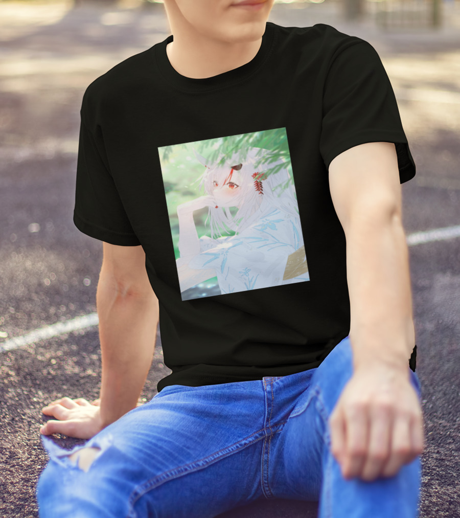 Nakiri Ayame Peaceful Nature Scene With Red Flowers And White Hair T-Shirt