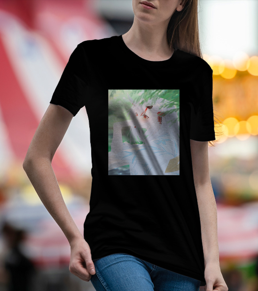 Nakiri Ayame Peaceful Nature Scene With Red Flowers And White Hair T-Shirt