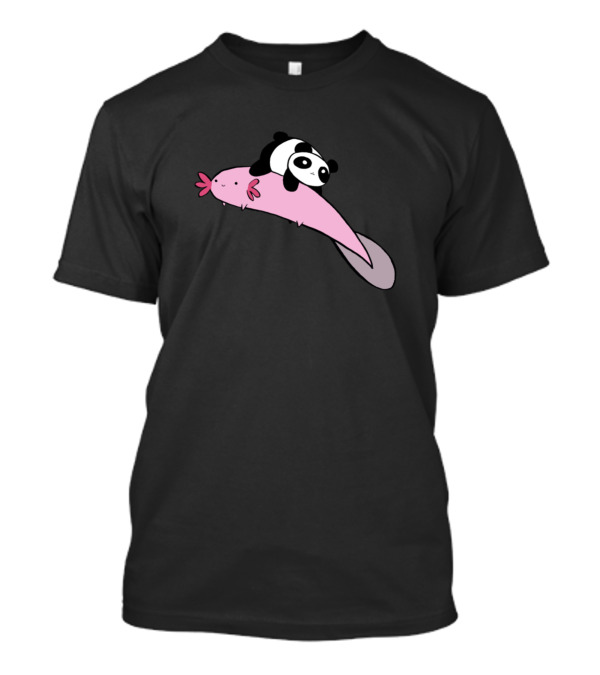 Panda Riding Axolotl Penguins Cold Winter Christmas Antarctic Cool T-Shirt
