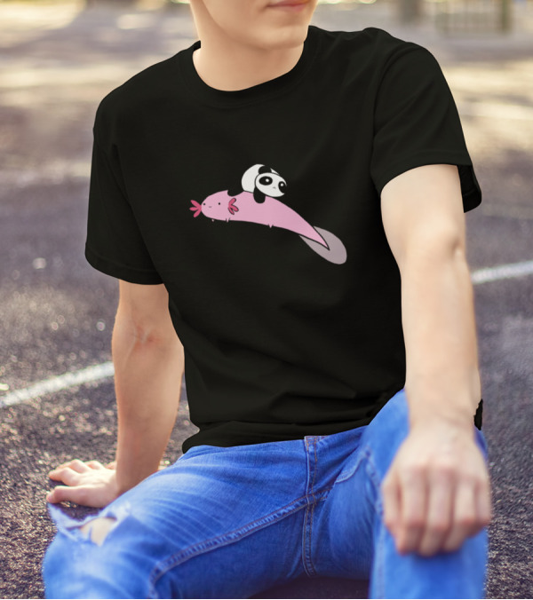 Panda Riding Axolotl Penguins Cold Winter Christmas Antarctic Cool T-Shirt