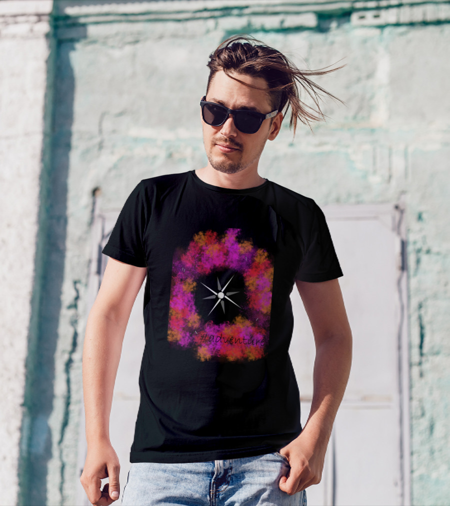 Adventure Compass In Vibrant Pink And Orange Clouds T-Shirt