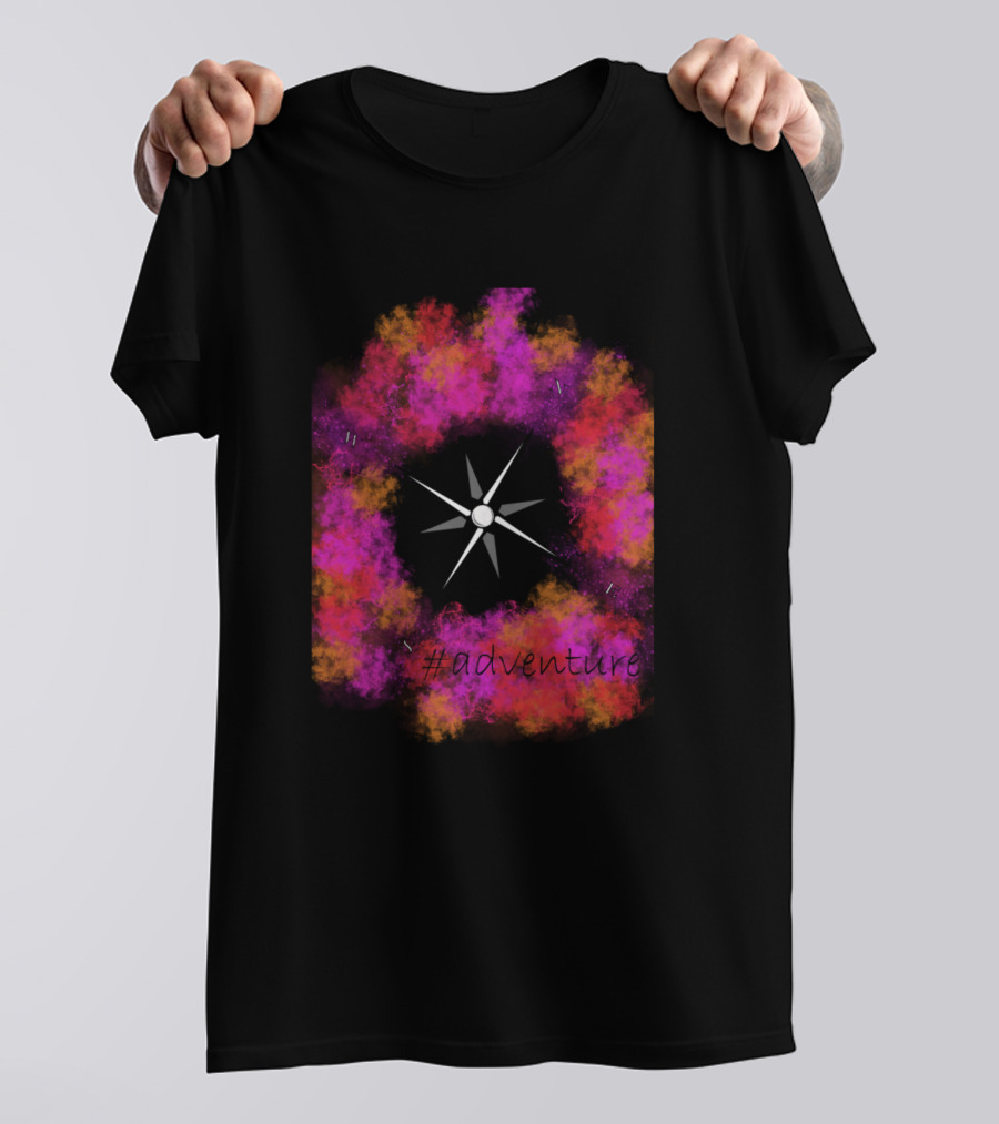 Adventure Compass In Vibrant Pink And Orange Clouds T-Shirt
