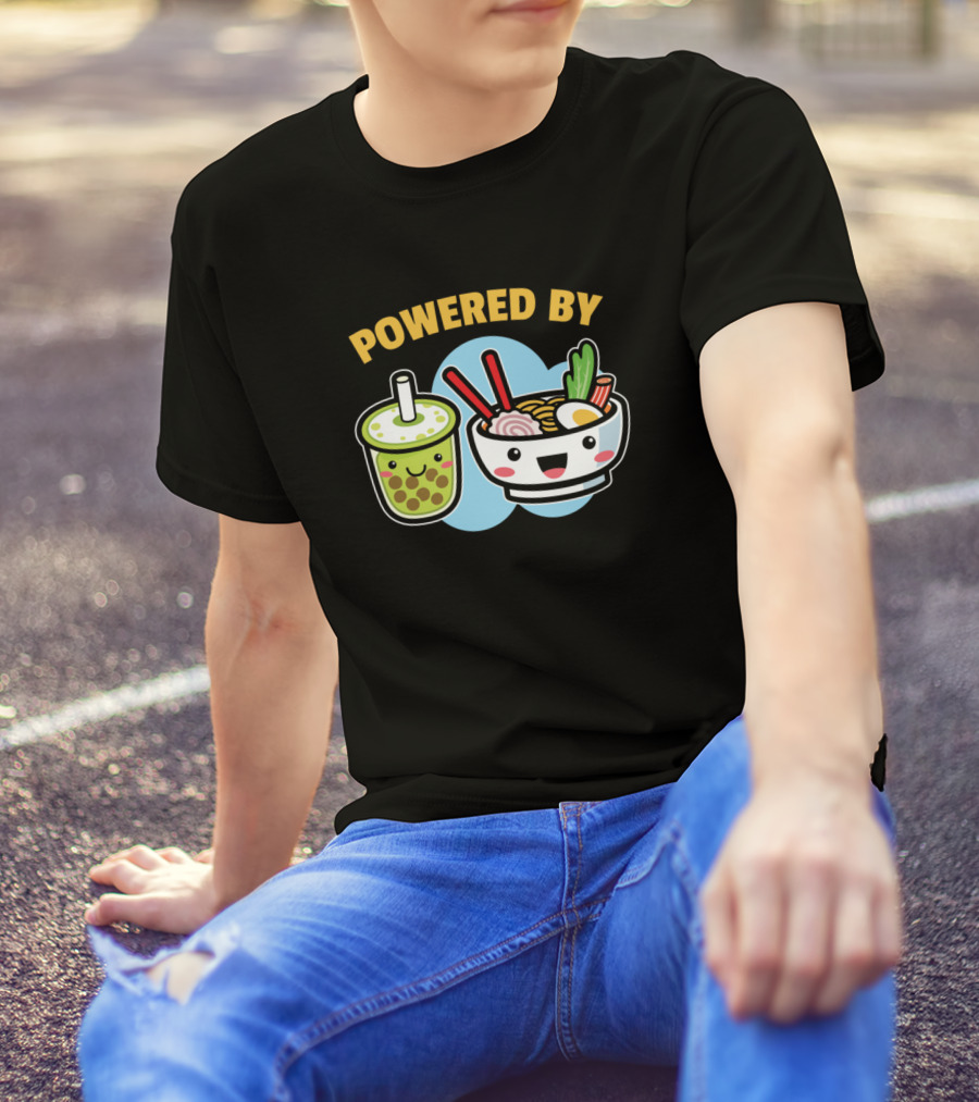 Powered By Bubble Tea Ramen Drink Lover Cute Kawai T-Shirt