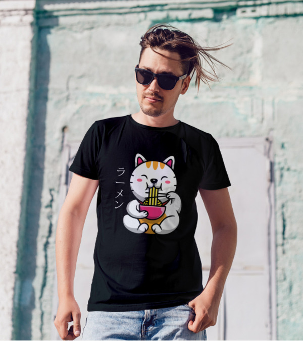 Ramen Bowl Cat Kawaii Japanese Noodles Anime T-Shirt