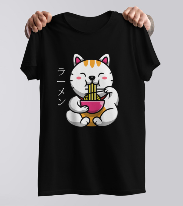 Ramen Bowl Cat Kawaii Japanese Noodles Anime T-Shirt