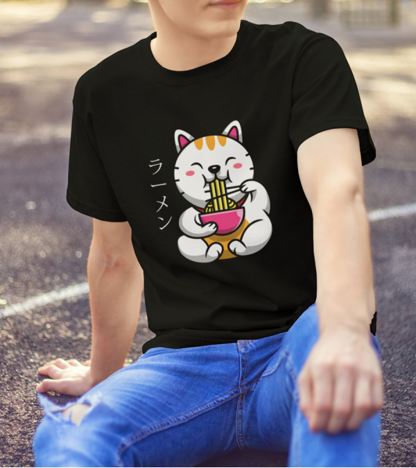 Ramen Bowl Cat Kawaii Japanese Noodles Anime T-Shirt