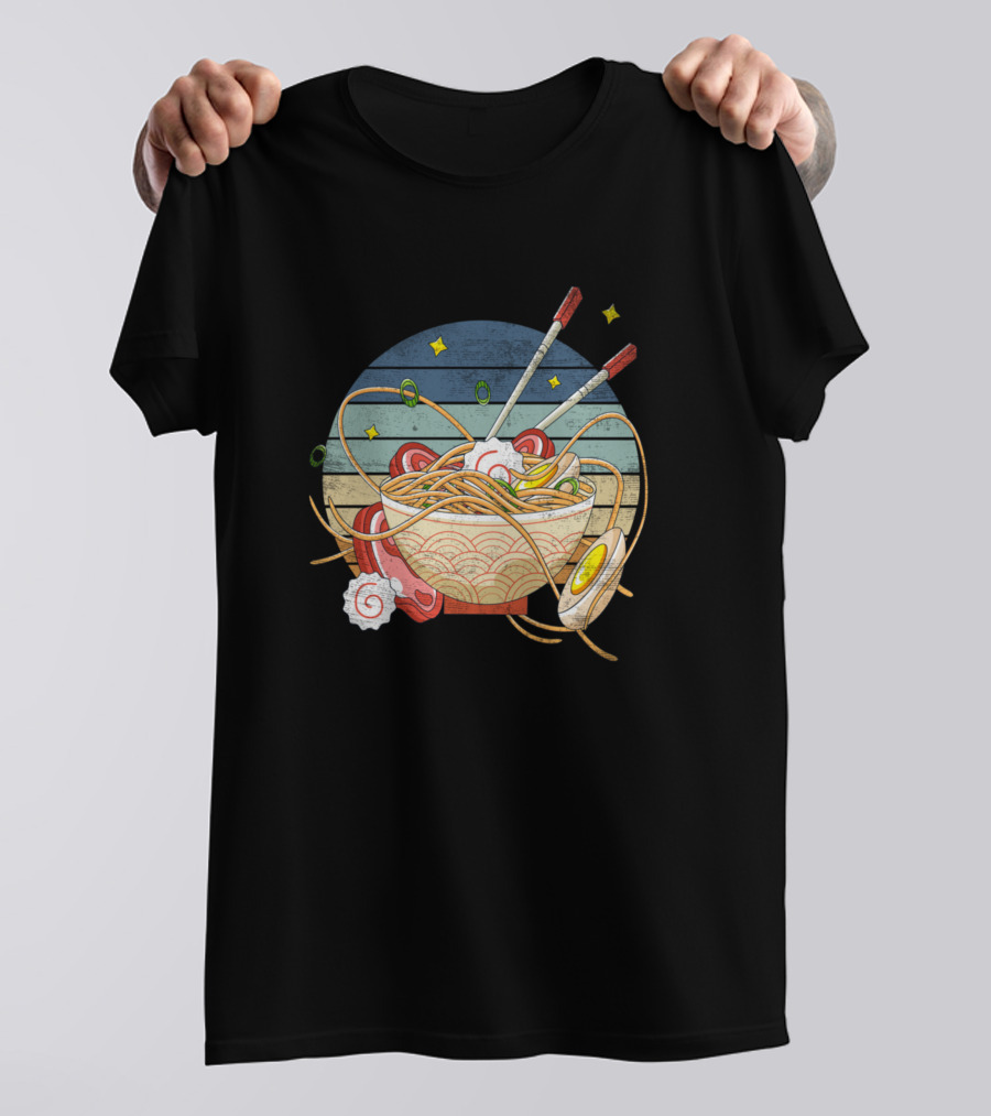 Ramen Bowl Chopstick Japanese Noodle Soup Kawaii With Stars And Egg T-Shirt