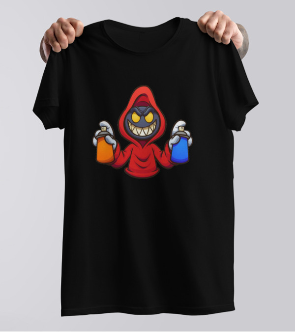 Red Hooded Mischief Graffiti Spray Cans T-Shirt