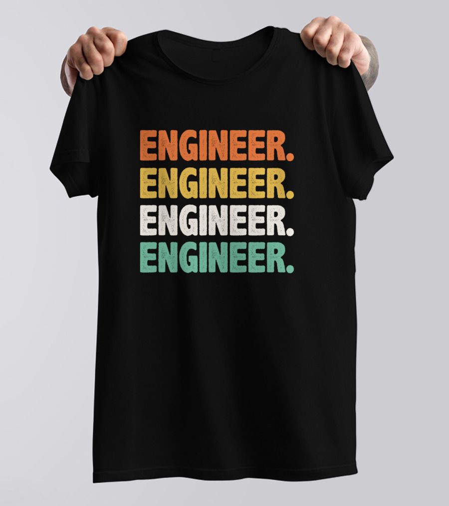Retro Colorful Engineer Text Stacked T-Shirt