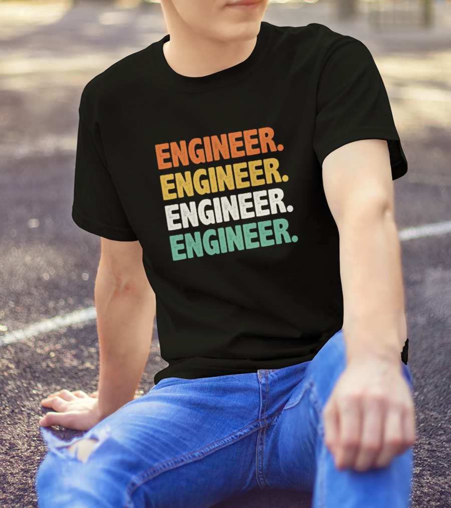 Retro Colorful Engineer Text Stacked T-Shirt