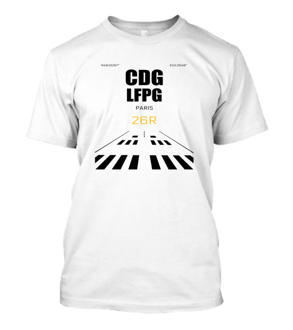 CDG LFPG Paris 26R Flight Runway Coordinates Black On White T-Shirt