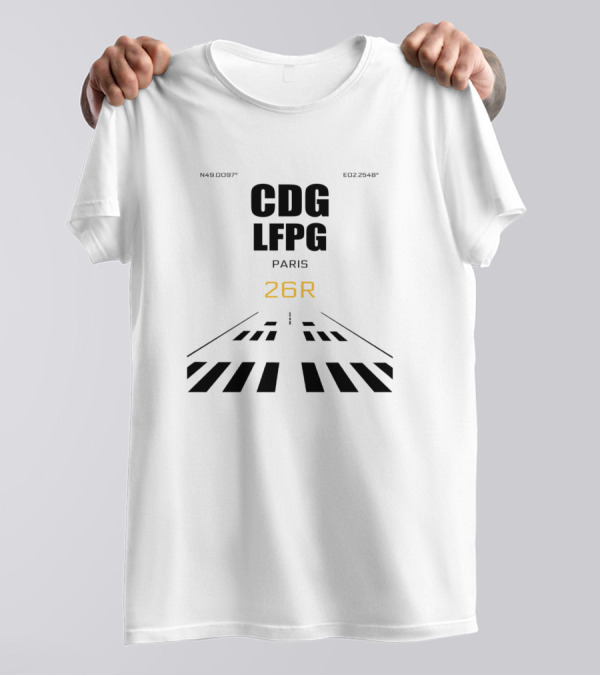 CDG LFPG Paris 26R Flight Runway Coordinates Black On White T-Shirt