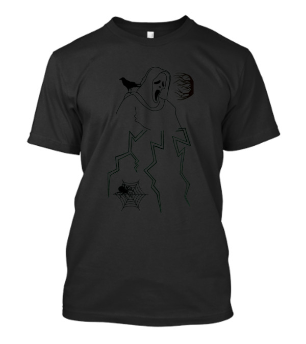 Scream Reaper Ghostface With Raven And Spiderweb Elements T-Shirt
