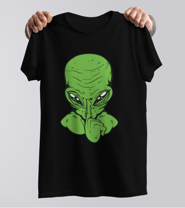 Silence Alien Green Face Shushing Gesture T-Shirt