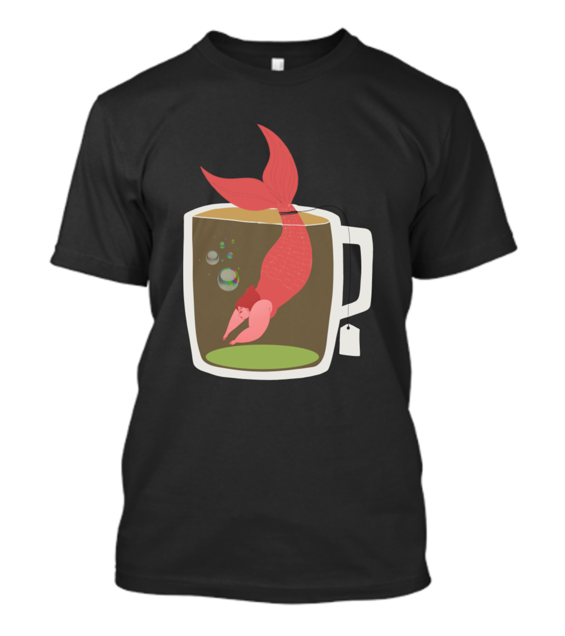 Mermaid Diving In Tea Cup With Bubbles And Tag T-Shirt