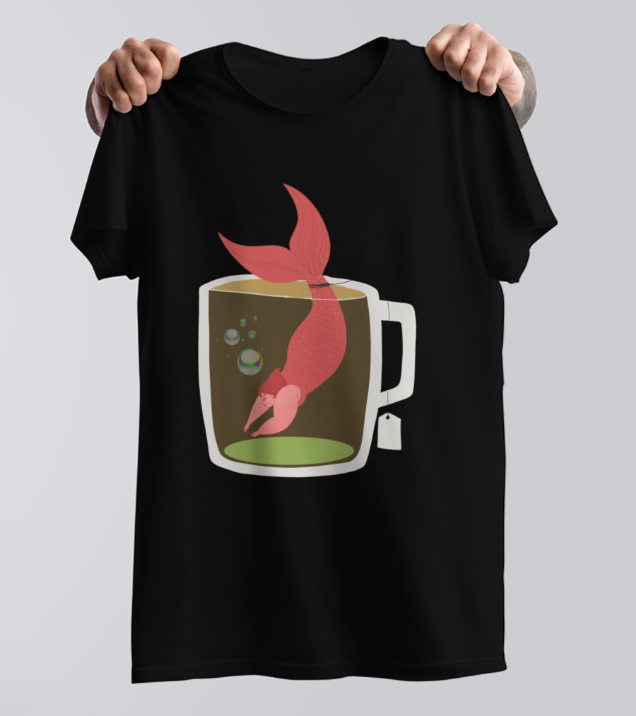 Mermaid Diving In Tea Cup With Bubbles And Tag T-Shirt