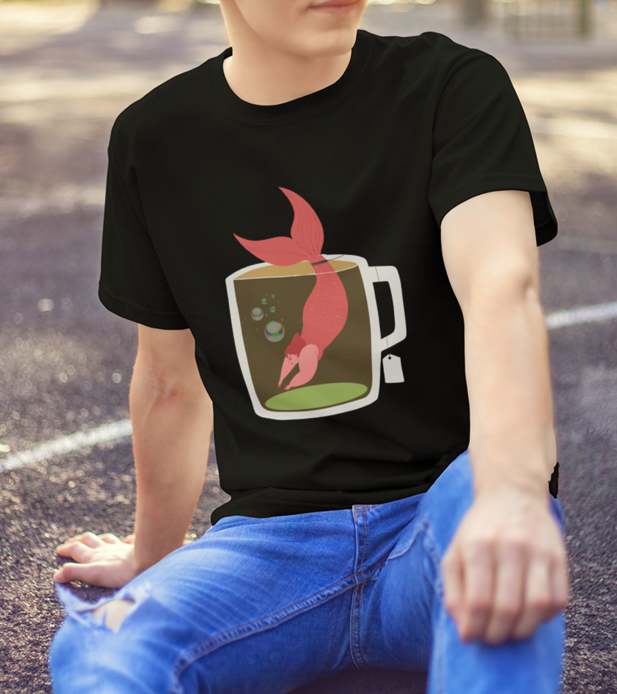 Mermaid Diving In Tea Cup With Bubbles And Tag T-Shirt