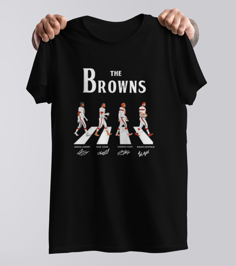 The Browns Abbey Road Signatures Jarvis Landry Nick Chubb Kareem Hunt Baker Mayfield T-Shirt