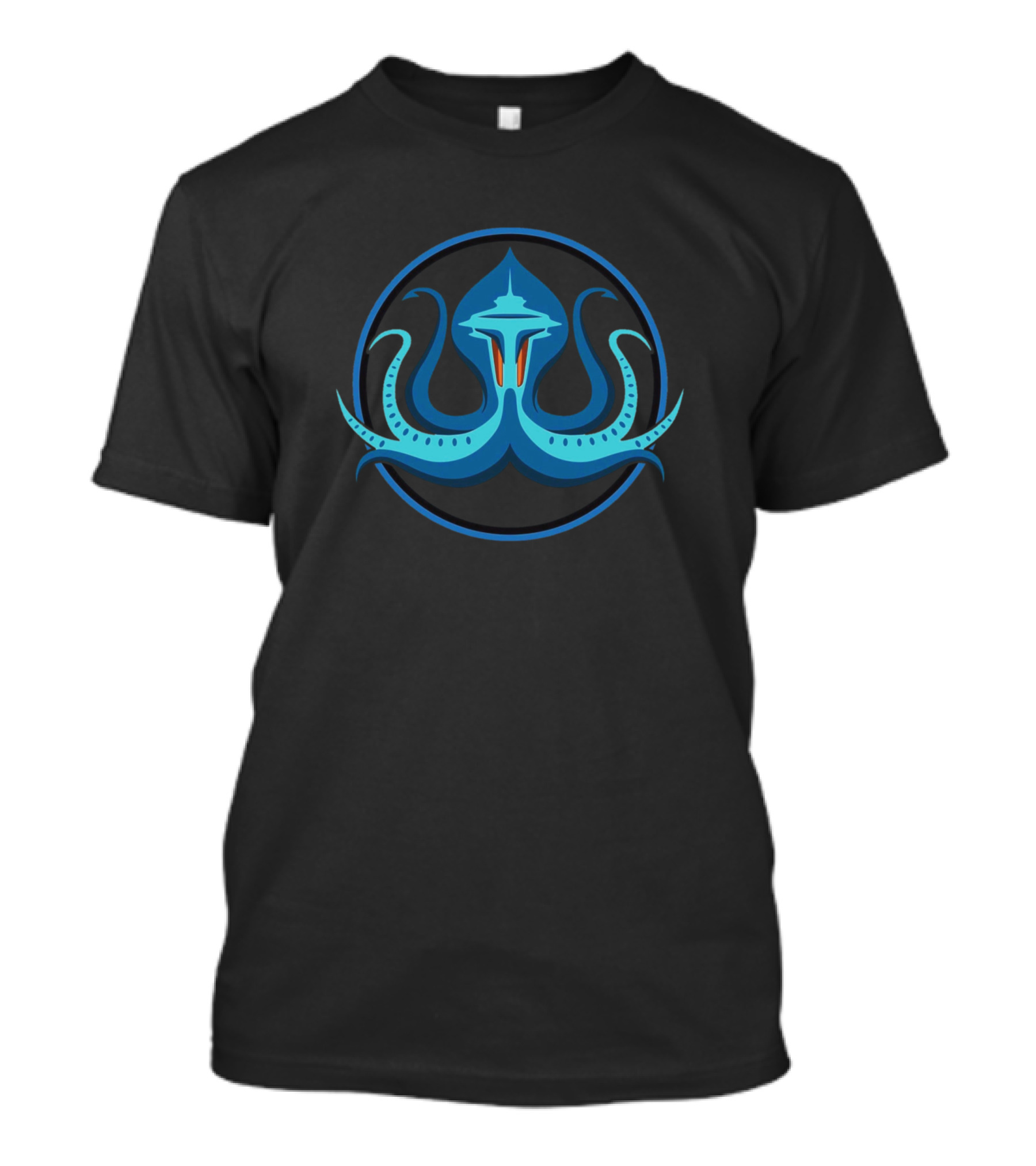 Seattle Kraken Space Needle Blue Octopus Emblem T-Shirt
