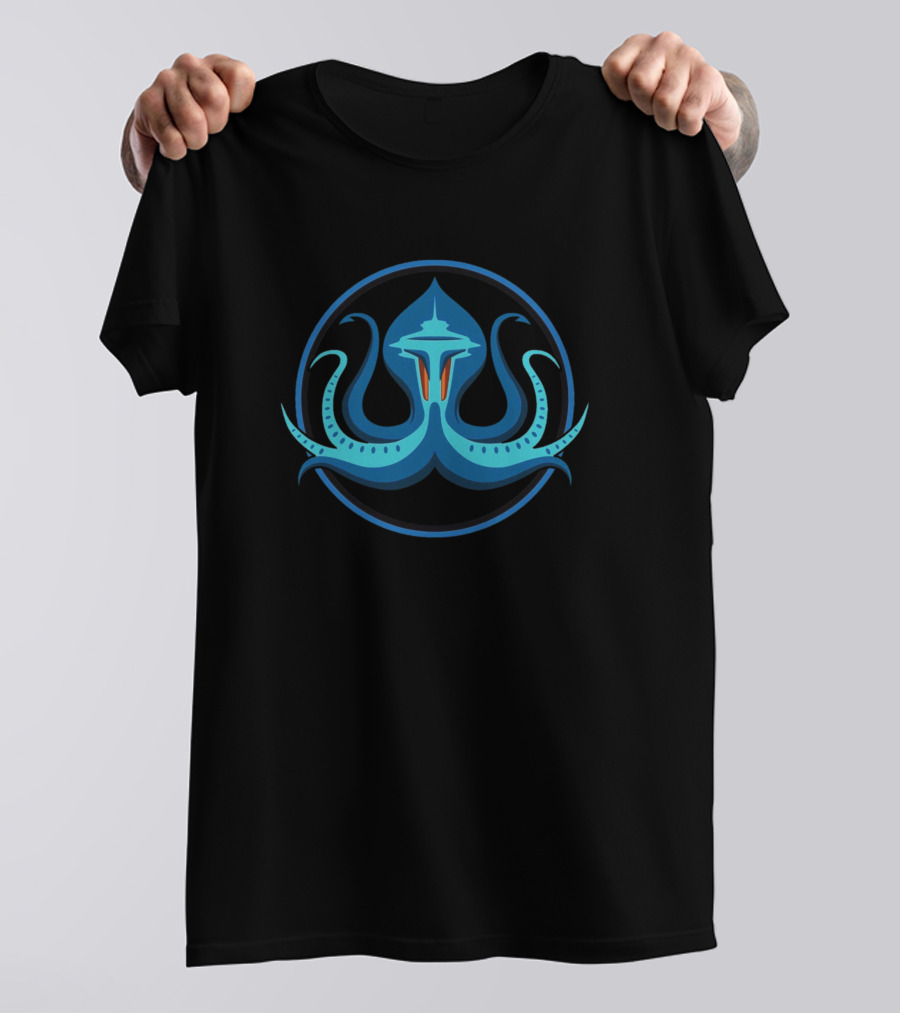 Seattle Kraken Space Needle Blue Octopus Emblem T-Shirt