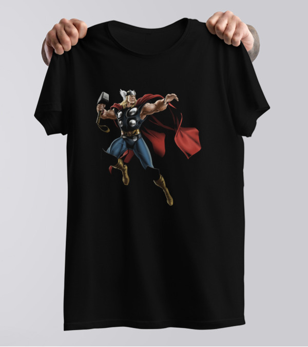 Thor Classic Marvel Superhero With Hammer And Red Cape T-Shirt