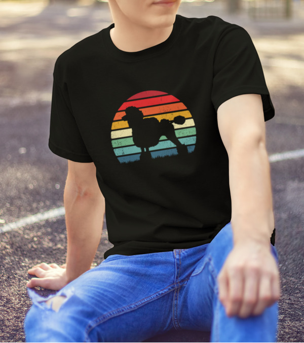 Vintage Poodle Dog Retro Sunset T-Shirt