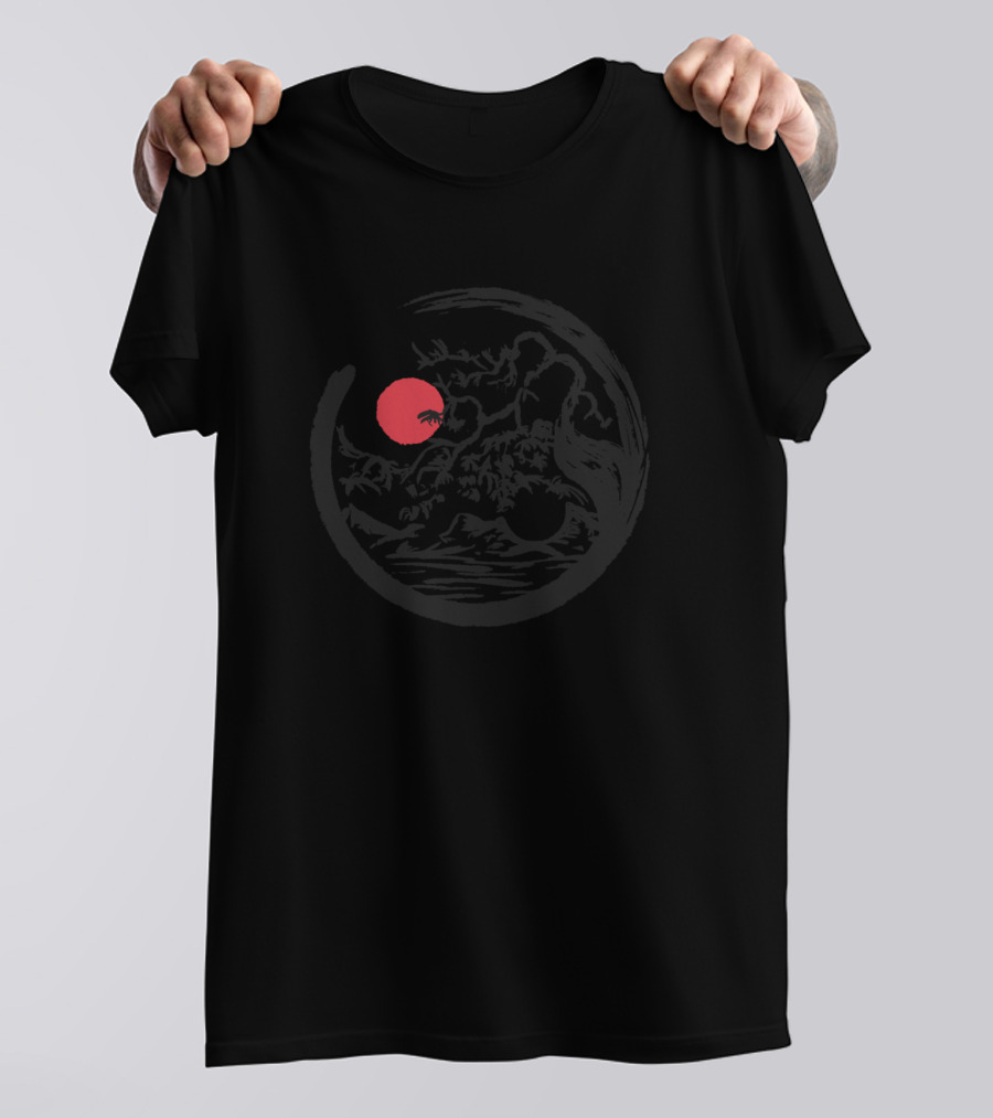 Yin Yang Nature With Red Sun And Tree T-Shirt