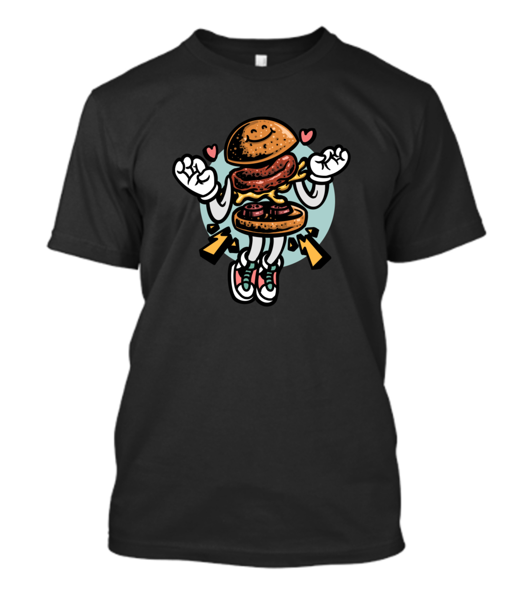 Yummy Cartoon Burger With Arms And Legs Jumping T-Shirt