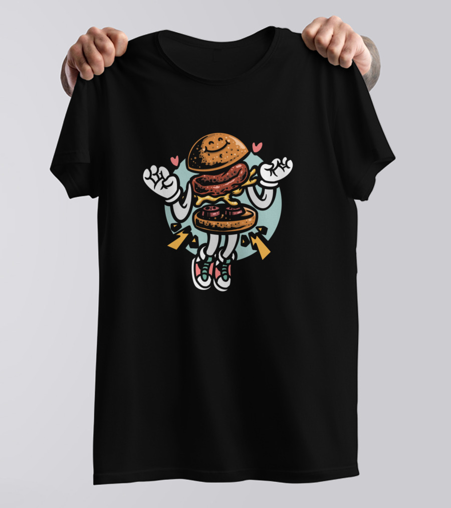 Yummy Cartoon Burger With Arms And Legs Jumping T-Shirt