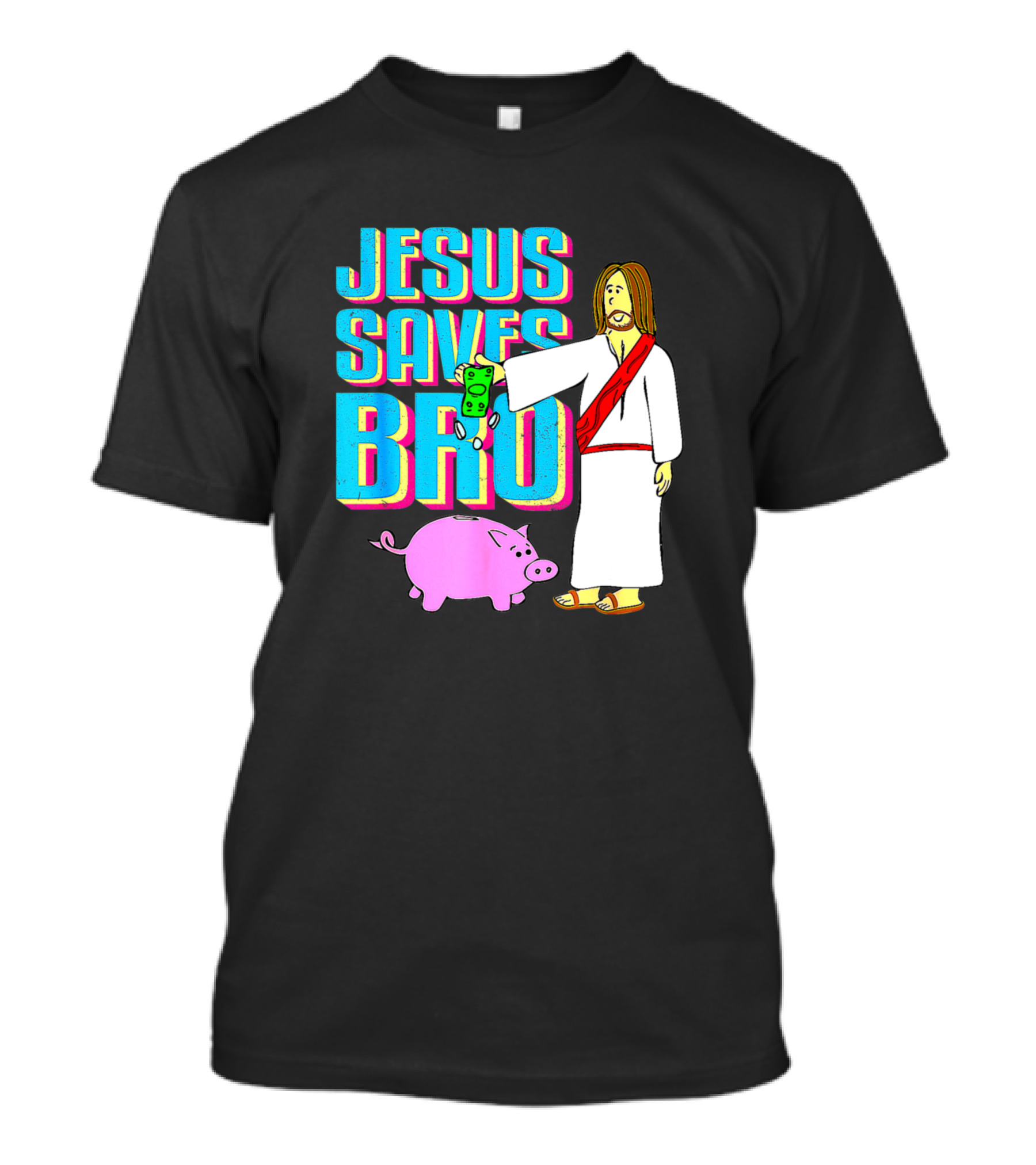 Jesus Saves Bro Cartoon Style Money Pig Bank T-Shirt