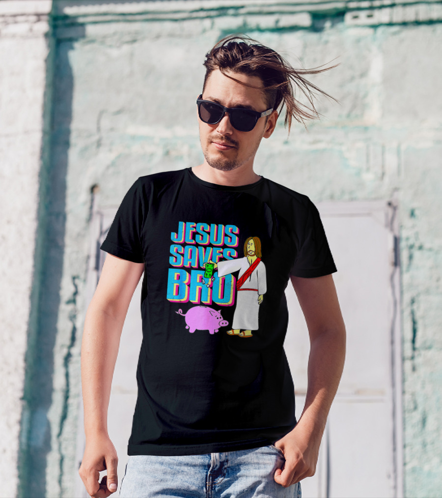 Jesus Saves Bro Cartoon Style Money Pig Bank T-Shirt