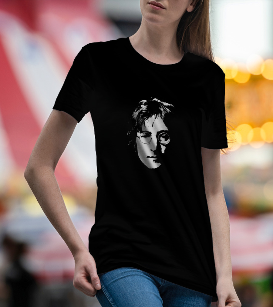 John Lennon Black And White Face With Glasses T-Shirt